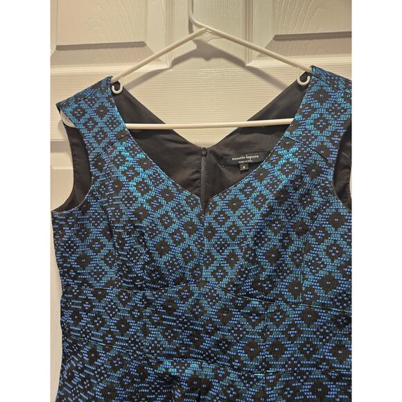Nanette Lepore Metallic Blue Black Jacquard Sleeveless Fit & Flare Dress  6 NYE - Picture 2 of 8
